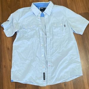 Oakley Blue and white striped button up shirt